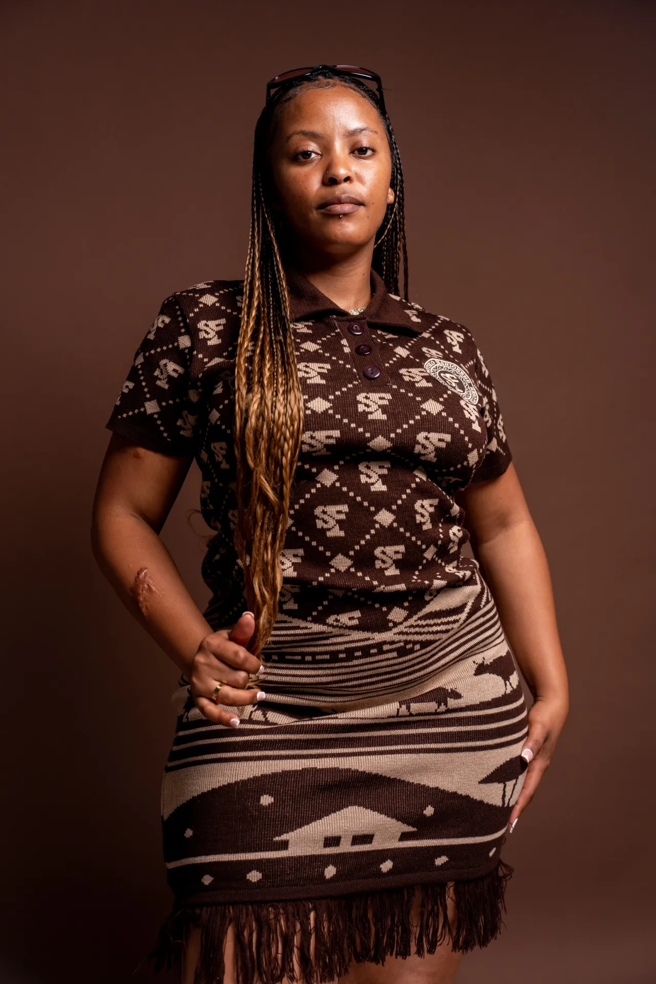 SF Knitwear Polo Dress — Choc Biscuit